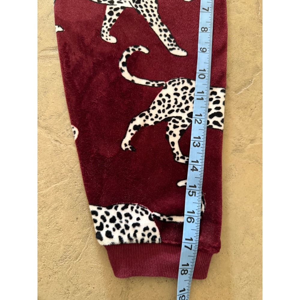 Room Service Womens Burgundy Leopard Print Velvet Pajama Set Velour Joggers L - Picture 12 of 16